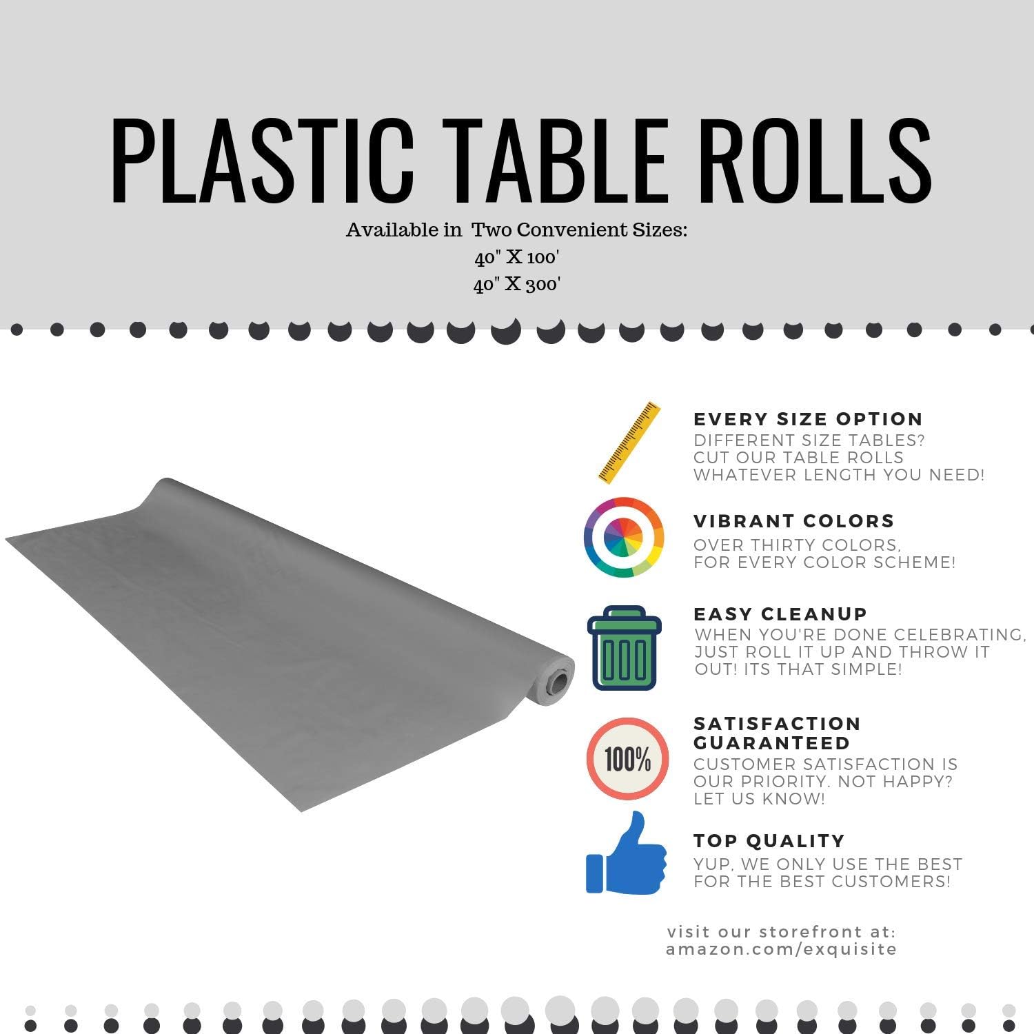 Exquisite Black Plastic Table Cover Roll - 40 Inch X 100 Feet - Disposable Black Plastic Table Cloth Roll - Great for Parties and Banquets Disposable Tablecloth Rolls