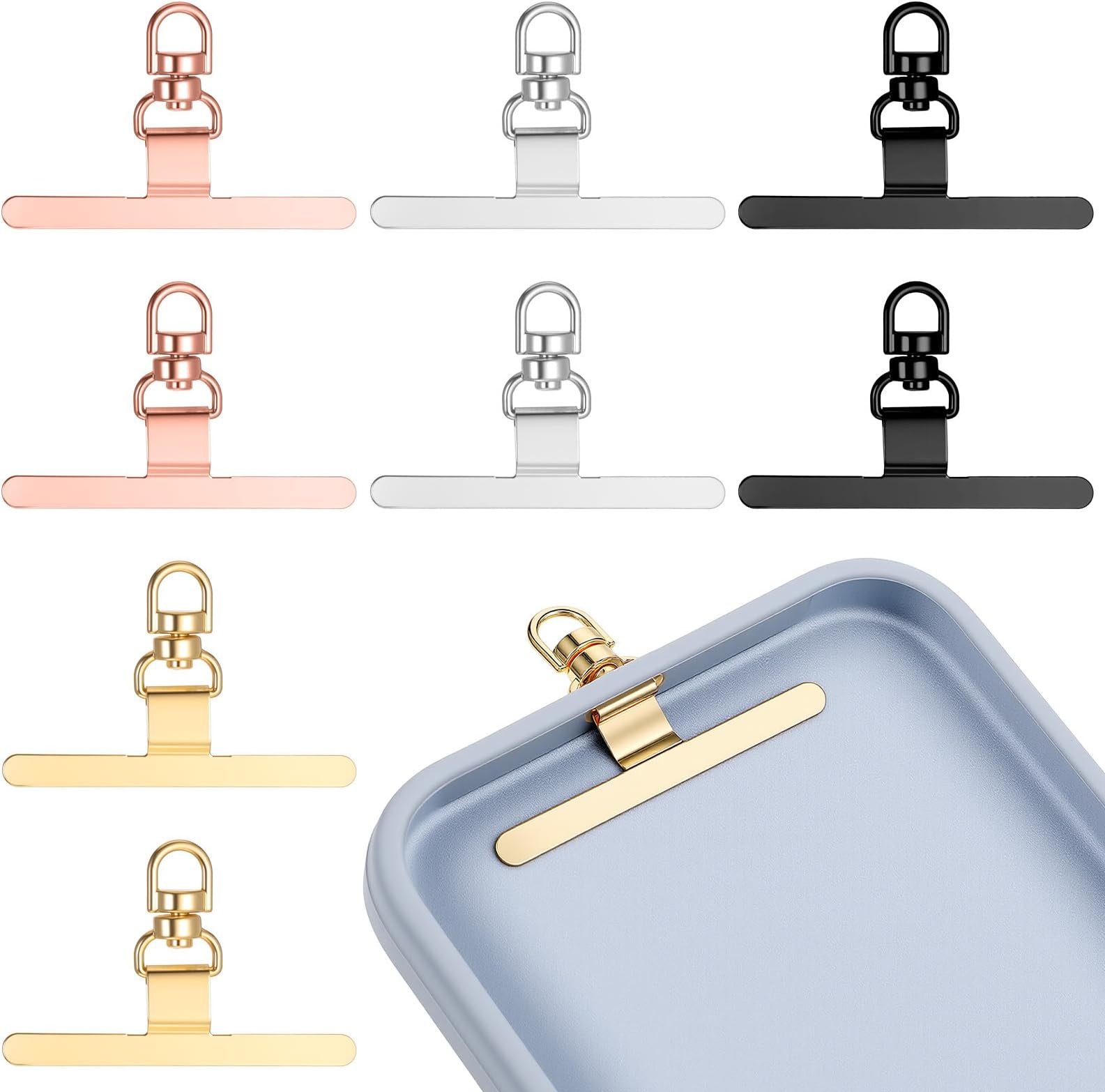 8 Pcs Phone Tether Tab 360° Rotatable Phone Lanyard Tab Ultra-Thin Stainless Steel Cellphone Tether Tabs Universal Metal Replacement Lanyard Patch for Most Smartphones, 4 Colors