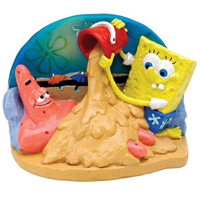 Penn-Plax Bob Esponja Squarepants® Adorno de Acuario de 3 Pulgadas de Bob Esponja y Patricio en la Arena