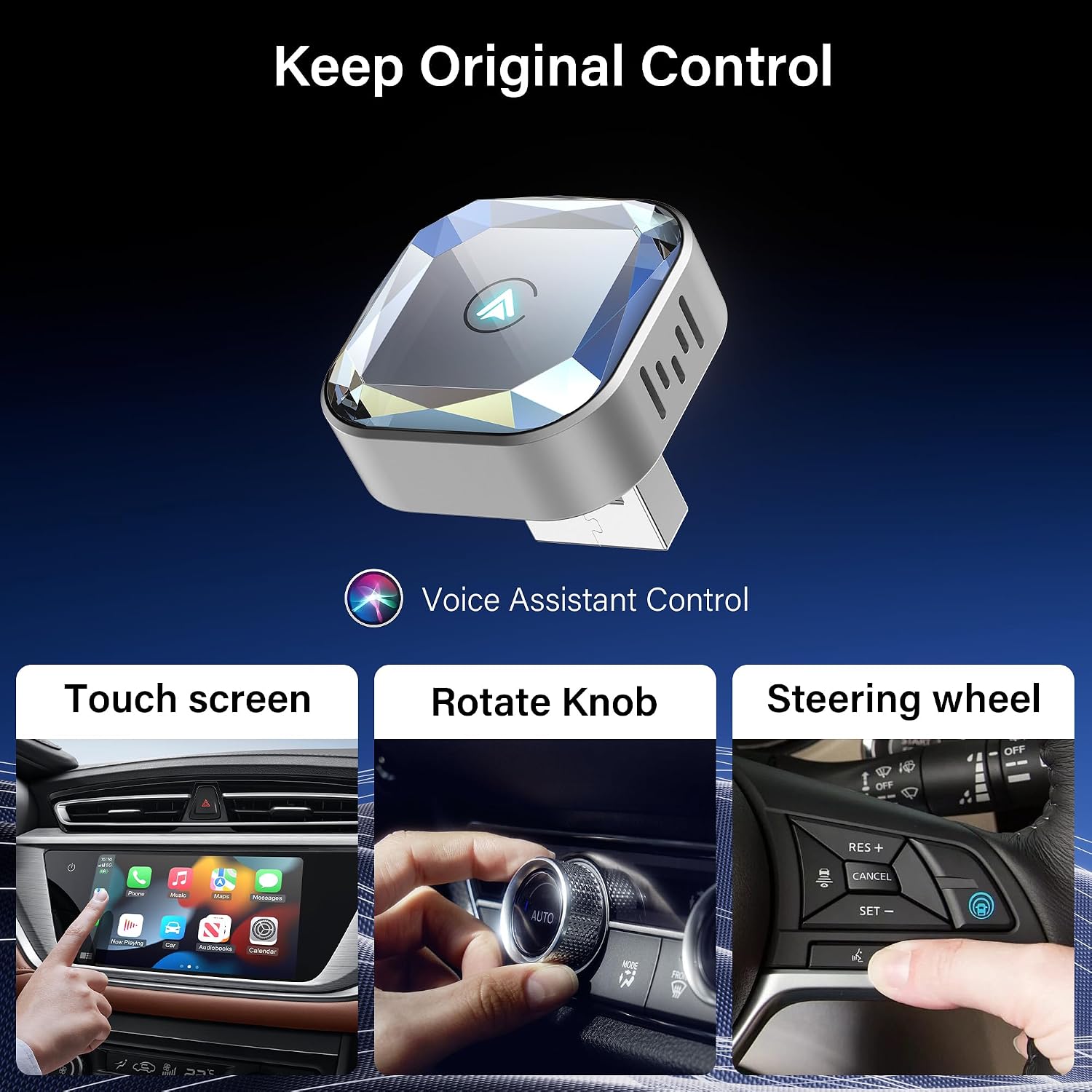 2-in-1 Wireless CarPlay Adapter and Android Auto for iPhone & Android Phone | Wireless Apple CarPlay; Android Auto Adapter; 2-in-1 System; Plug & Play; Low Latency, Fast Connection