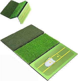 3 in 1 Golf Hitting Mat, 25" x 16" Foldable Golf Practice Mat with Artificial Turf Grass, Indoor Outdoor Golf Mat for Driving, Chipping and Putting