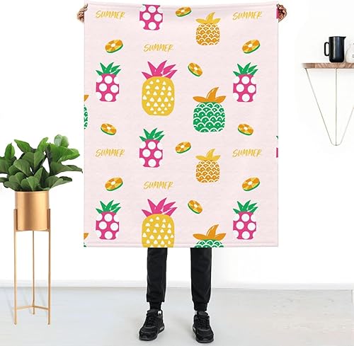Manta de piña para mujer, suave manta de forro polar de verano de 50 x 40 pulgadas, manta ligera de viaje para cama, sofá, bonita decoración del