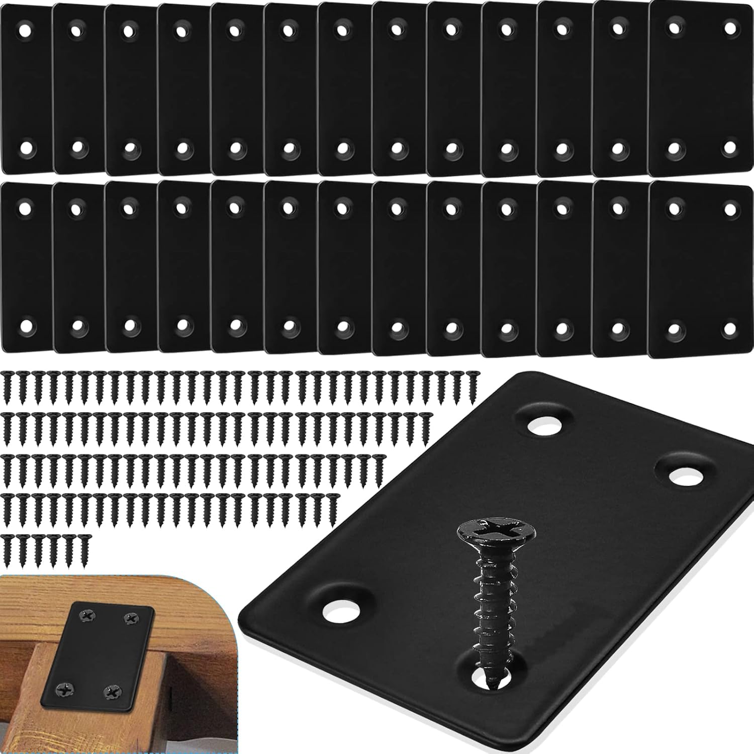 32PCS Black L Corner Brackets + 192PCS Screws, Stainless Steel Corner Braces for Shelves, Heavy Duty Angle Brackets