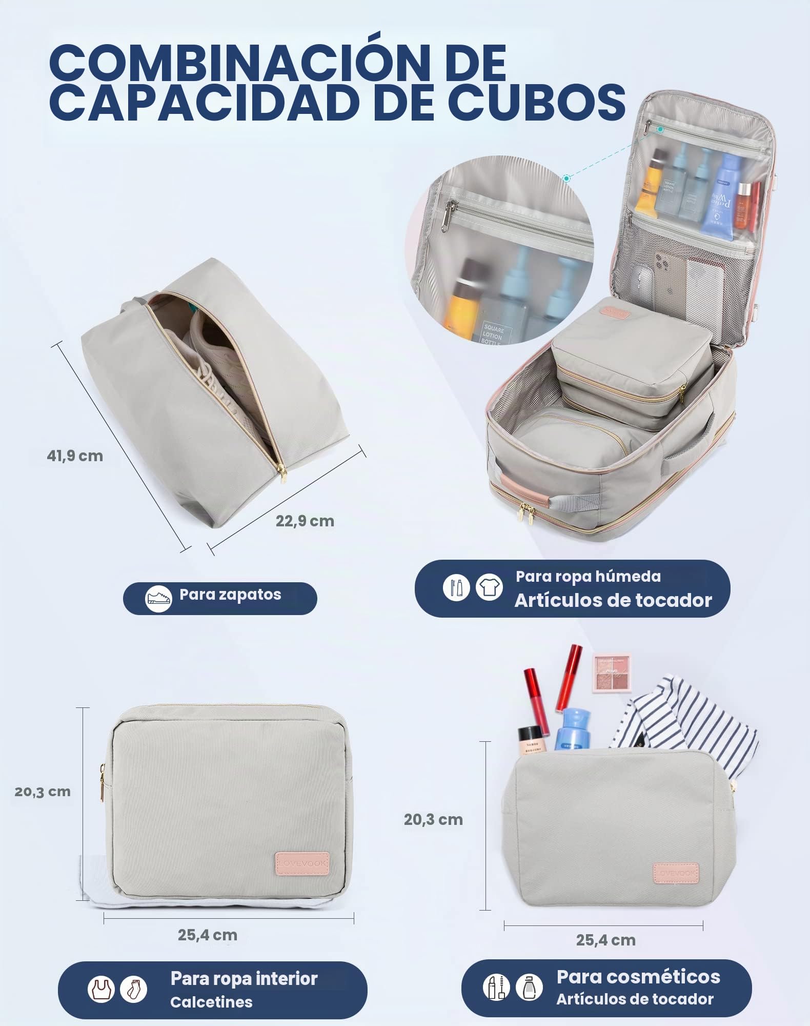 LOVEVOOK Mochila de Viaje, Impermeable 30L Mochilas Maletas Cabina Avion | para Easyjet Ryanair, Bolsa de Viaje Mujer Equipaje de Mano Computadora portátil 15,6 Pulgadas
