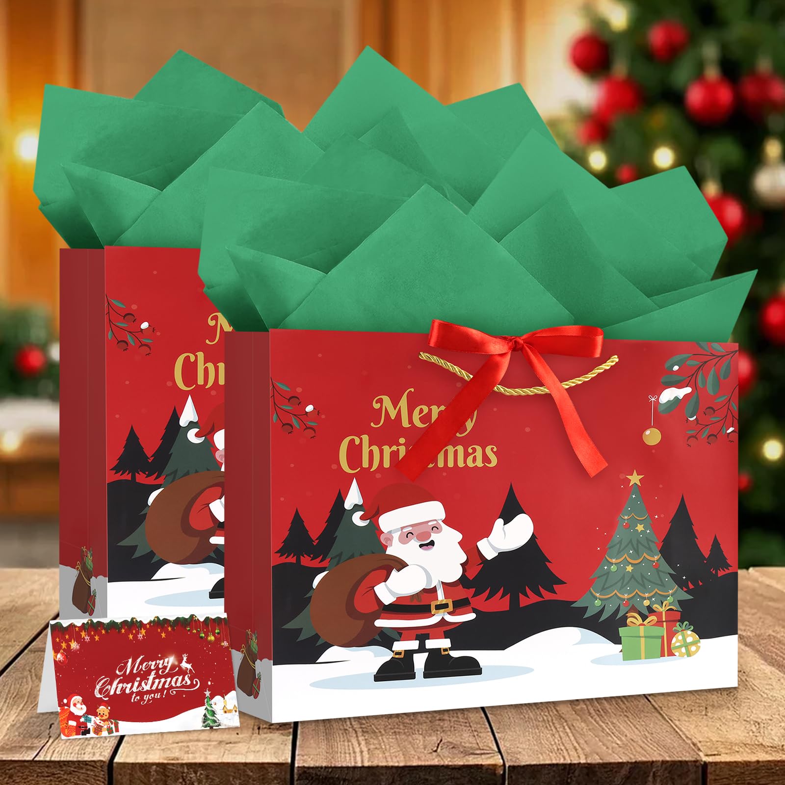 JMANNI 2Pcs Medium Christmas Gift Bag for Presents,Red Christmas Paper Bags โ image 1