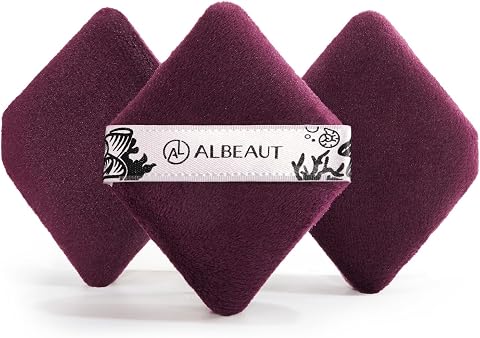 Albeaut Large Powder Puff 3 Pcs, Velour Makeup Sponge for Loose Powder | Triangle Powder Puffs, Makeup Puff for Foundation, Large & High Density, Soft to Touch, For Setting, Baking and Contouring