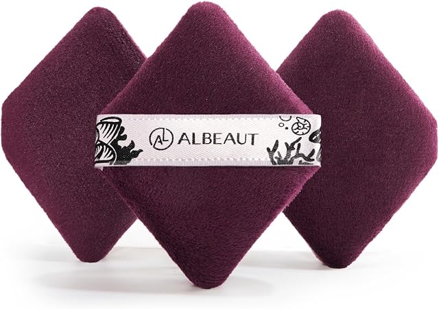 Albeaut Large Powder Puff 3 Pcs, Velour Makeup Sponge for Loose Powder | Triangle Powder Puffs, Makeup Puff for Foundation, Large & High Density, Soft to Touch, For Setting, Baking and Contouring