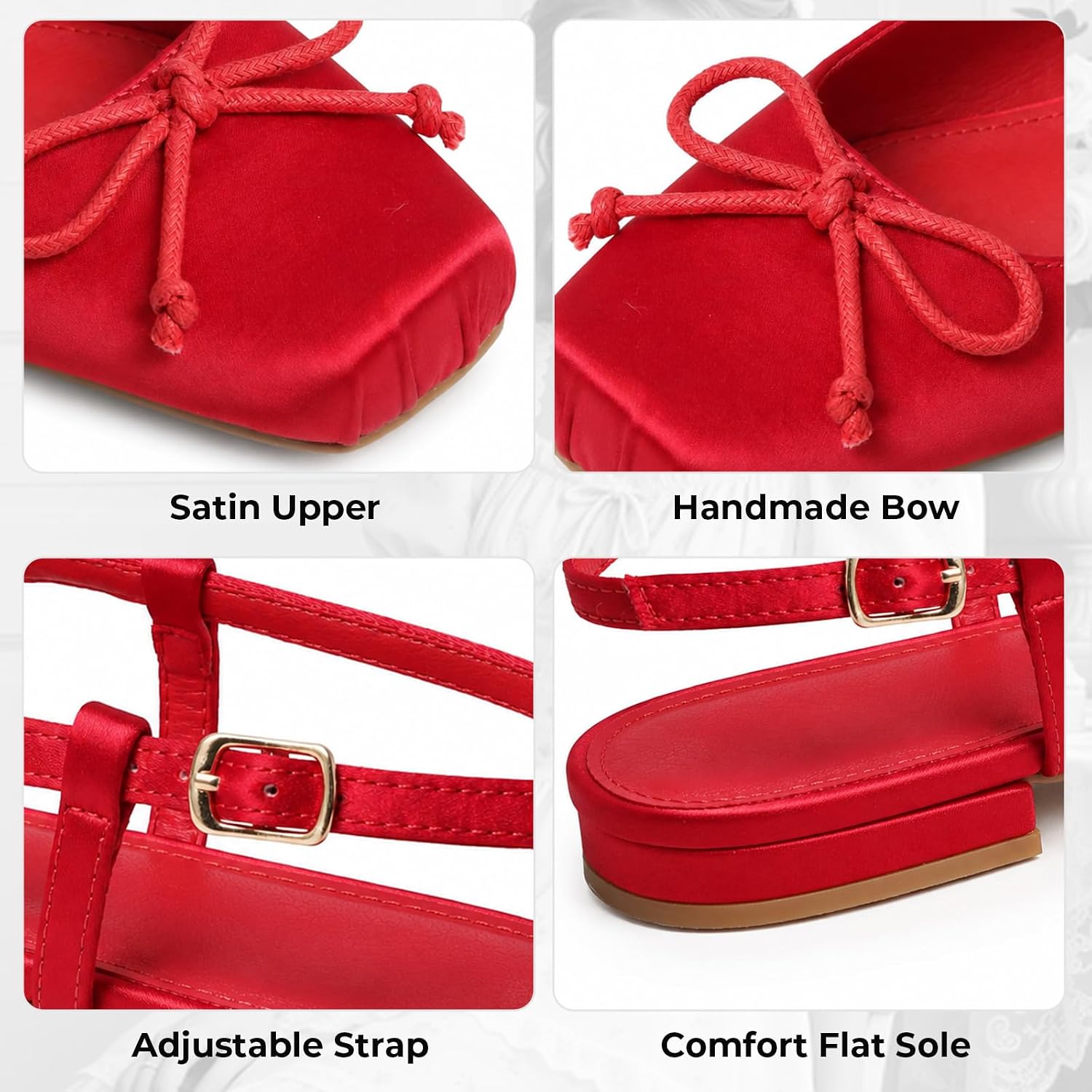 Celbreez Ballet Flats Slingback Bow Buckle Pumps Satin Dressy Shoes