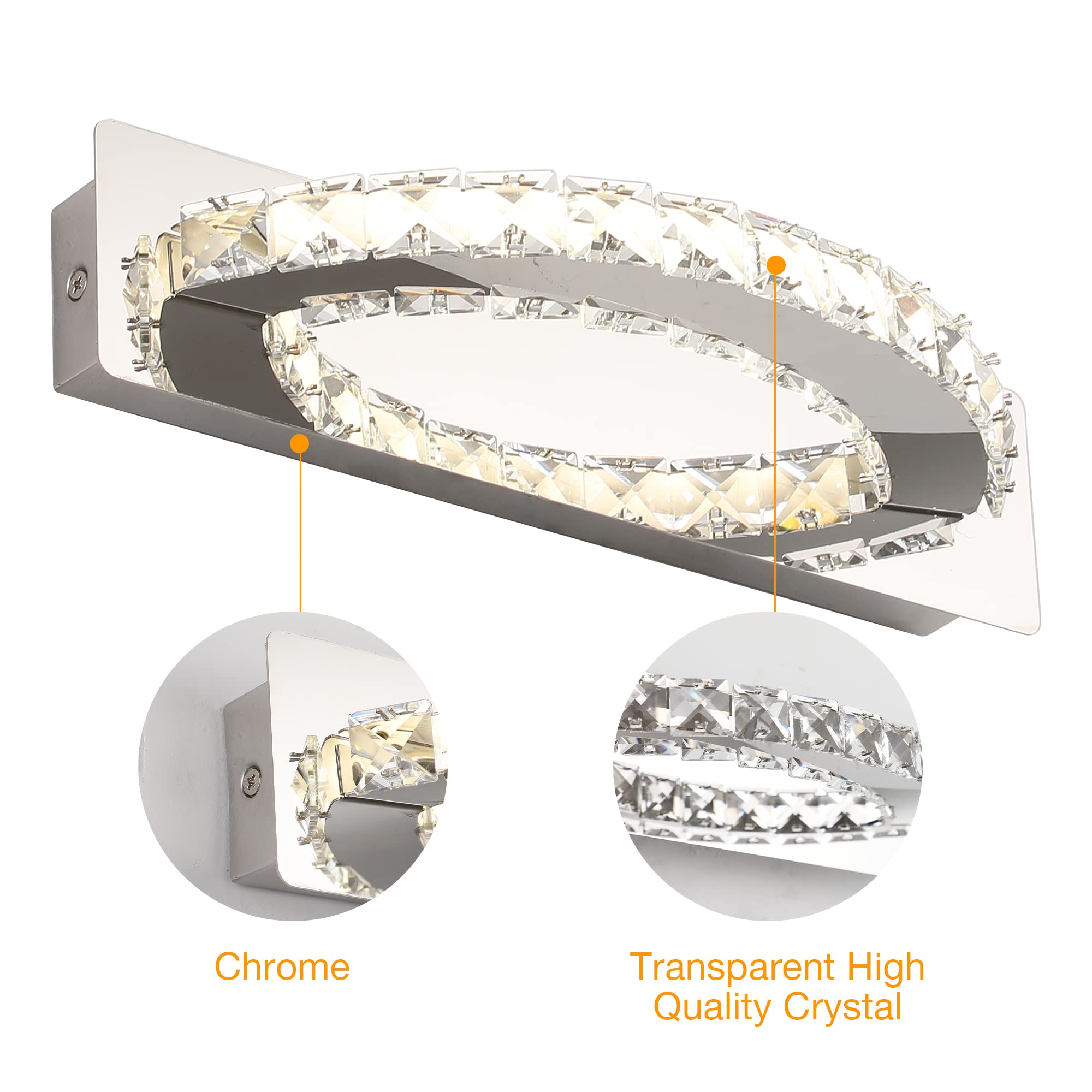 Lampada da specchio a LED 10 W 720 lumen 4000 K con cristalli IP44 impermeabile 230 Vcromata (Cromo, 30CM)