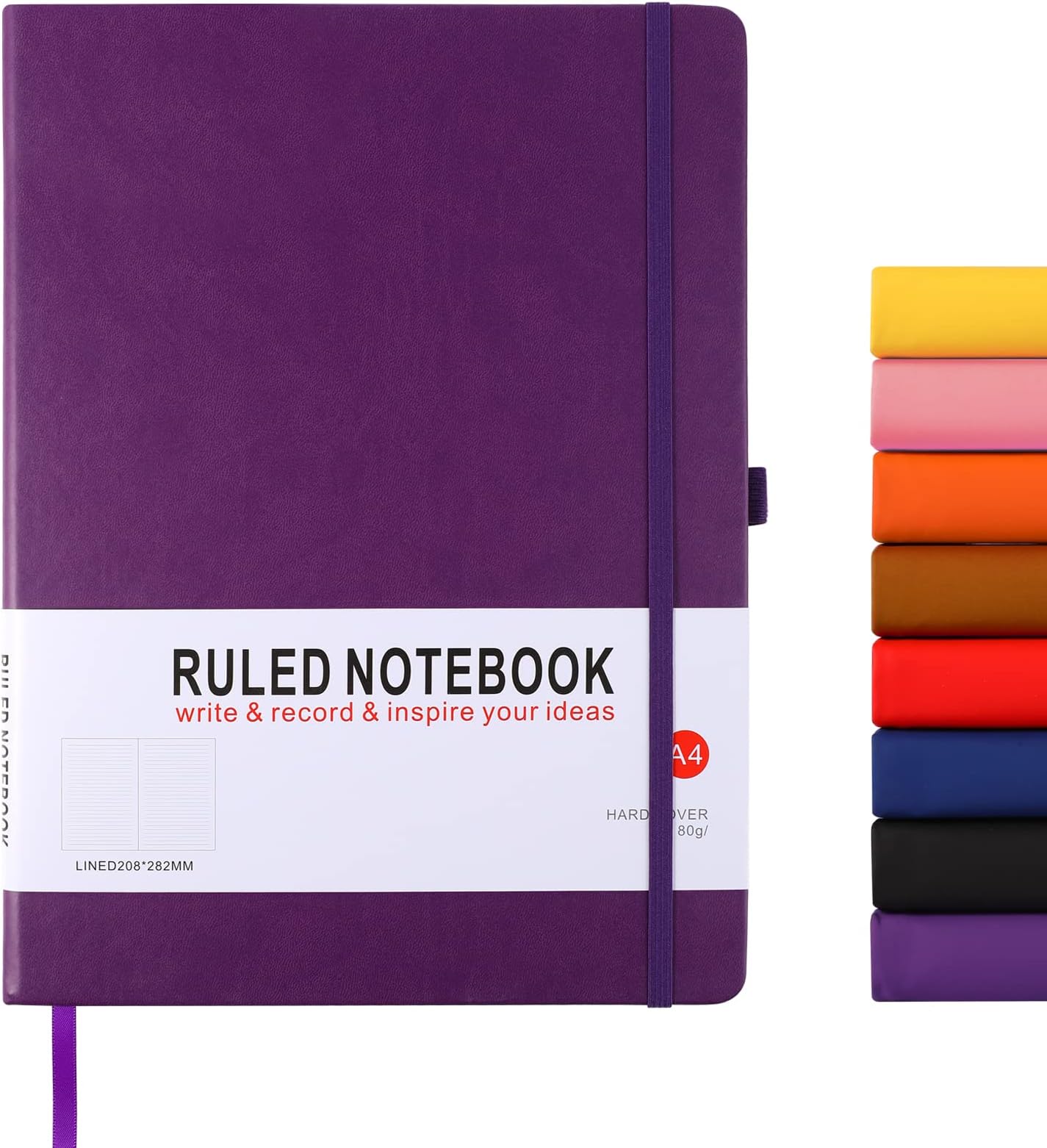 A4 Notebook, Notebook A4 Journal Notebook Hardcover Notepad with Bookmark Composition Notebooks, Pen Loop, and Elastic Closure, 8.3" X 11.18"，Purple