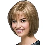 XIUFAXIRUSI XIUFAXIRUSI Short Blonde Bob Wigs for White Women Straight Bob Wig with Cute Bangs Chin Length Synthetic Wig for Daily,Party Use