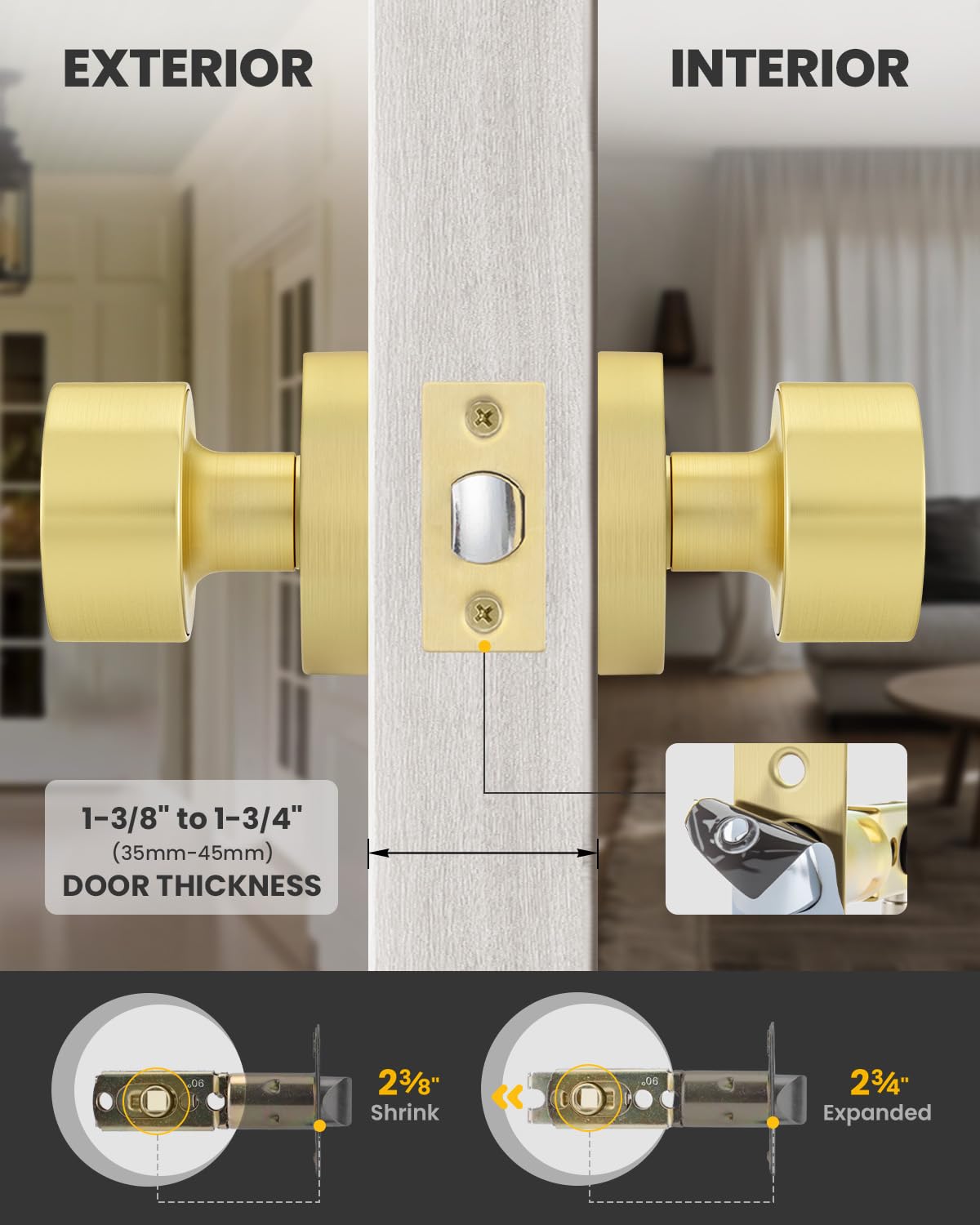 Brushed Gold Closet Door Knobs - 6 Pack -4