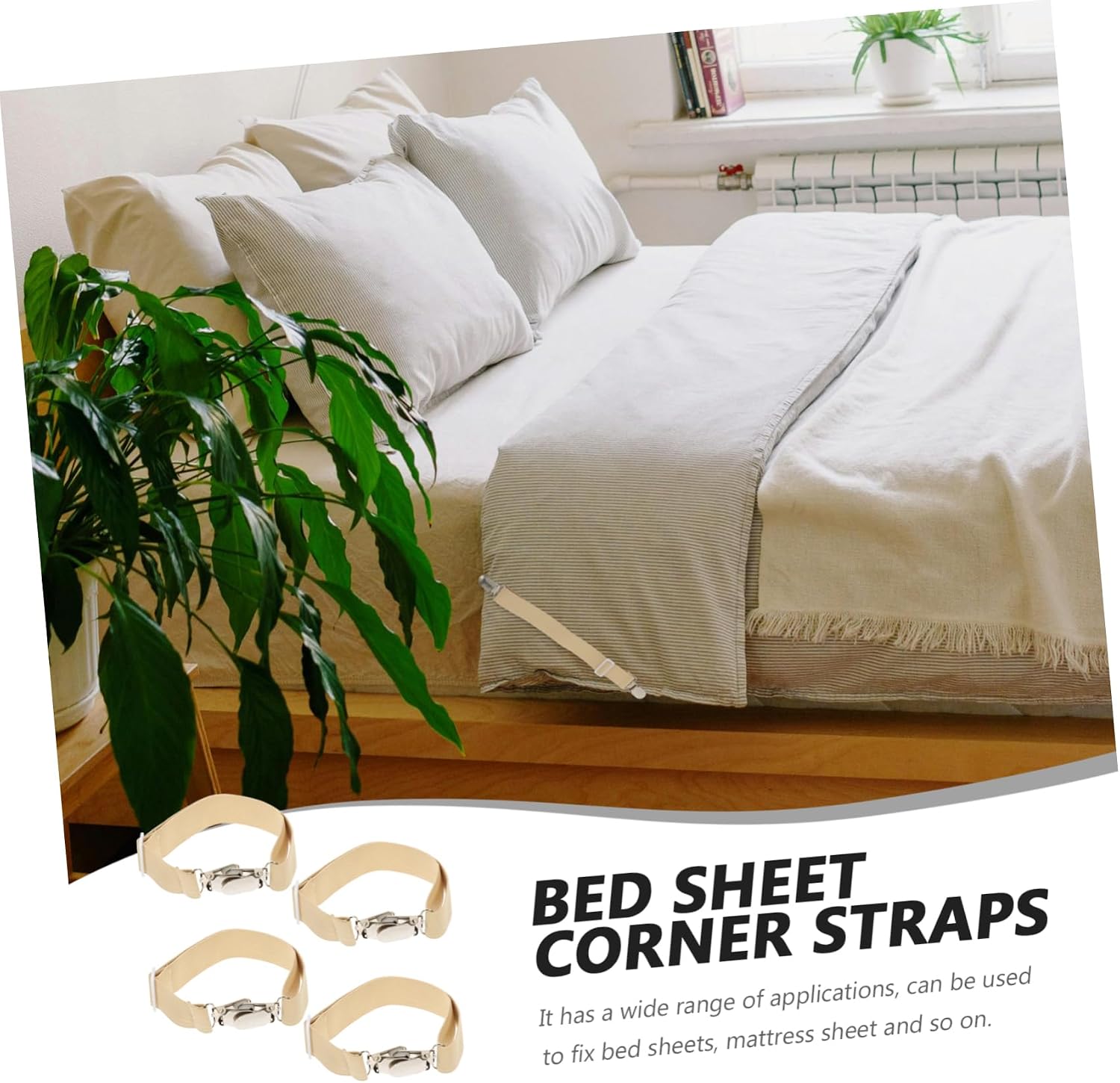4Pcs Adjustable Elastic Bed Sheet Fasteners Clips Non-Slip Straps for Fitted Mattress Holders Fit for Twin Bedding