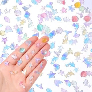 200Pcs Ocean Series Nail Art Charms, Sea Shell Starfish Dolphin Nail Gems and Charm, 3D Resin Jellyfish Whale Nails Charms, Summer Ocean Animals Nails Decoration for DIY fingernails Jewelry Making