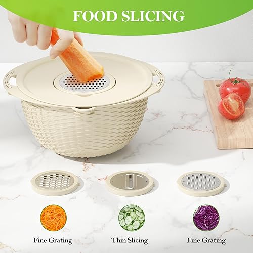 Miniatura 4 de Juego de colador 4-1 con cuencos, coladores giratorios para cocina, coladores de alimentos y coladores, regalos divertidos para mujeres, limpiador