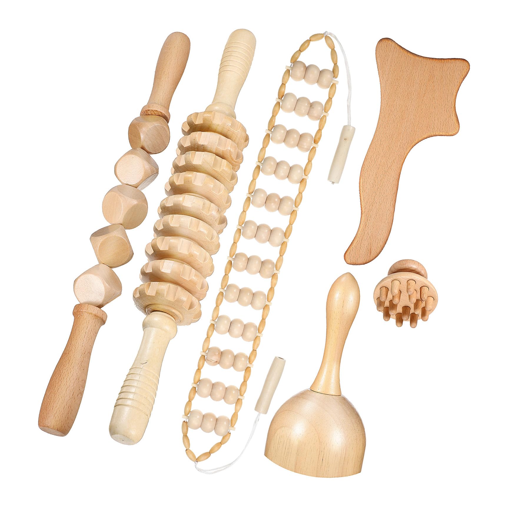 Kit de Masajes Relajantes de Madera, 6 Piezas, Rodillo Masajeador Anticelulitis y Copas de Masaje para Aliviar Fatiga y Promover la Circulación