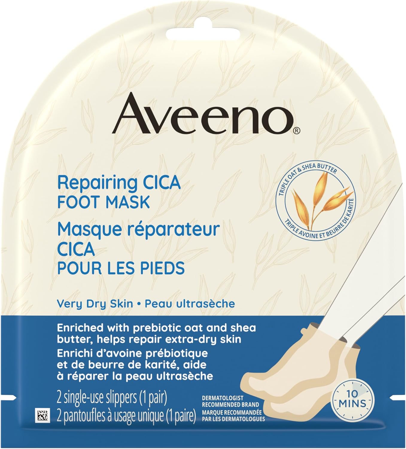 Aveeno Repairing CICA Foot Masks, Dry Skin Relief, Shea Butter, Triple Oat, Foot Care, Sensitive Skin, Fragrance Free, 2-pack