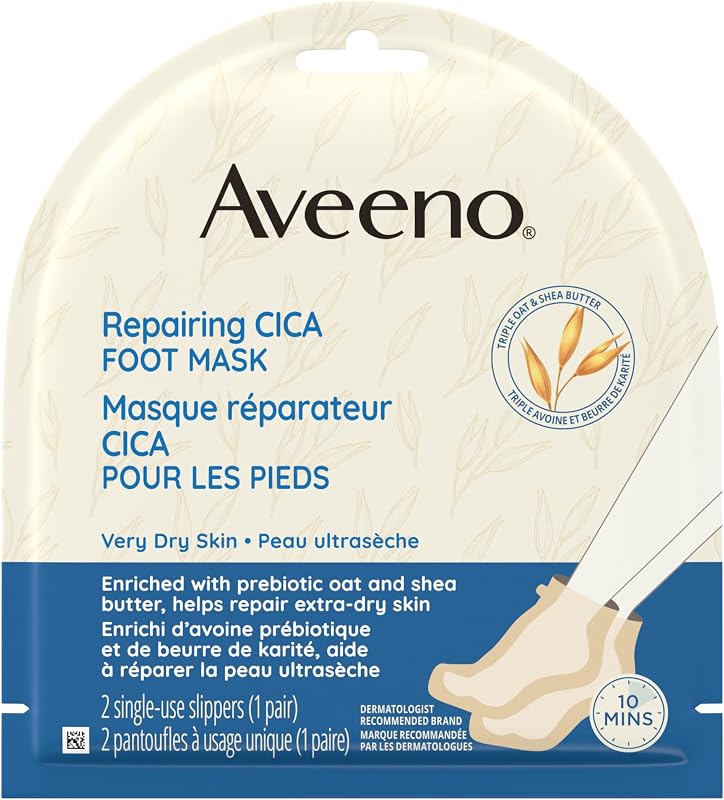 Reparación de la mascarilla para pies CICA con avena prebiótica y manteca de karité, mascarilla hidratante para la piel extra seca, 2 zapatillas de un solo uso 1 unidad