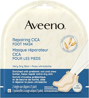 Aveeno Repairing CICA Foot Masks, Dry Skin Relief, Shea Butter, Triple Oat, Foot Care, Sensitive Skin, Fragrance Free, 2-pack