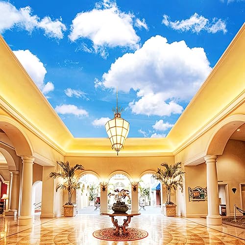 Mural de pared 3D de cielo azul con nube blanca, papel tapiz con impresión fotográfica de cielo claro, papel tapiz mural para sala de estar,