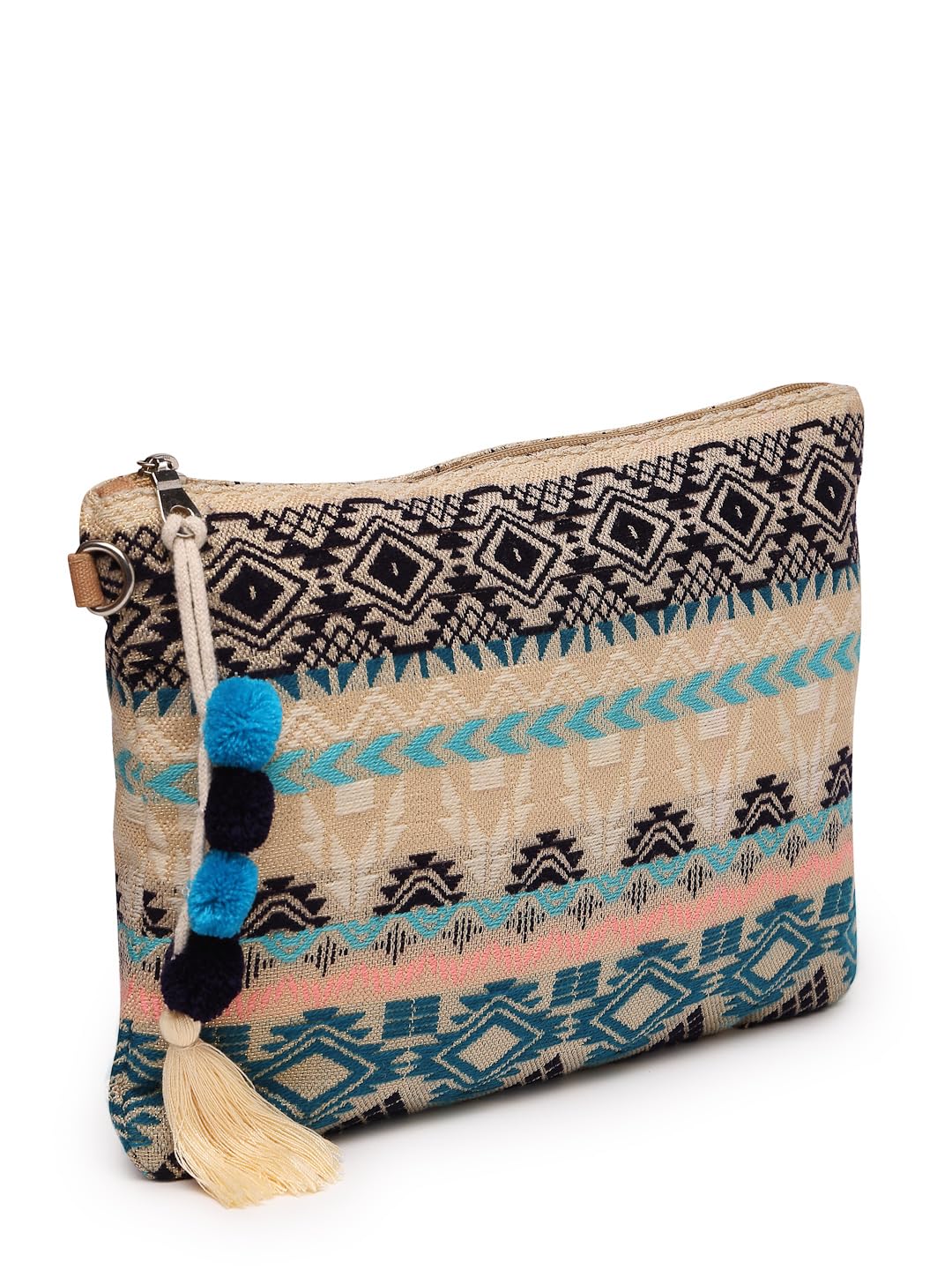 Anekaant Tribal Natural, Ocean Blue & Multi Tribal Cotton Jacquard Sling Bag 2