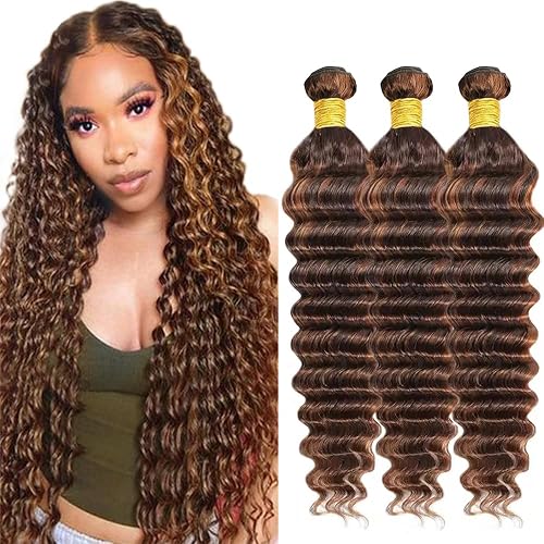 300g 34 34 34 Inch P430 Human Hair Bundles Brown Deep Wave 3 Bundles Brazilian V