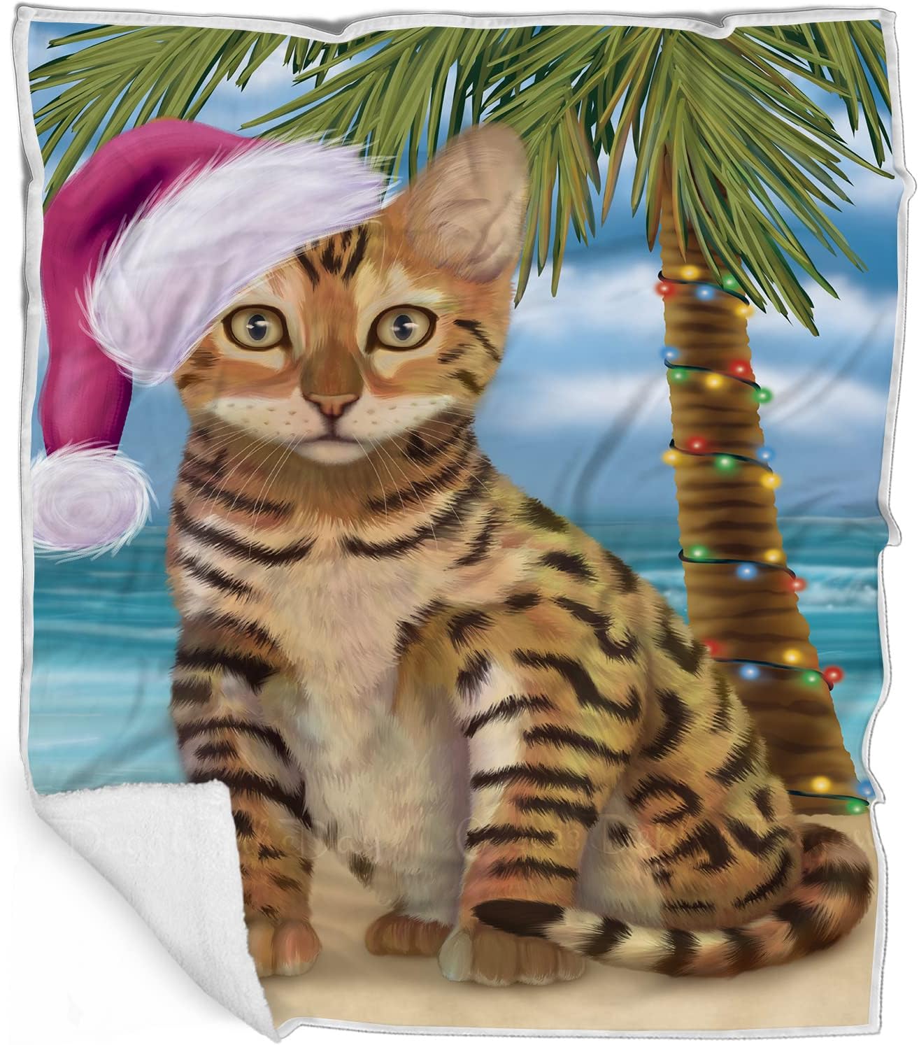 Doggie of the Day Chinese Li Hua Cat Blanket - Christmas Summertime Beach - Super Soft & Warm Pet Theme for Sofa or Bed, Warm Fleece, Sherpa or Woven Material, BLNKT87581 (30x40 Fleece)