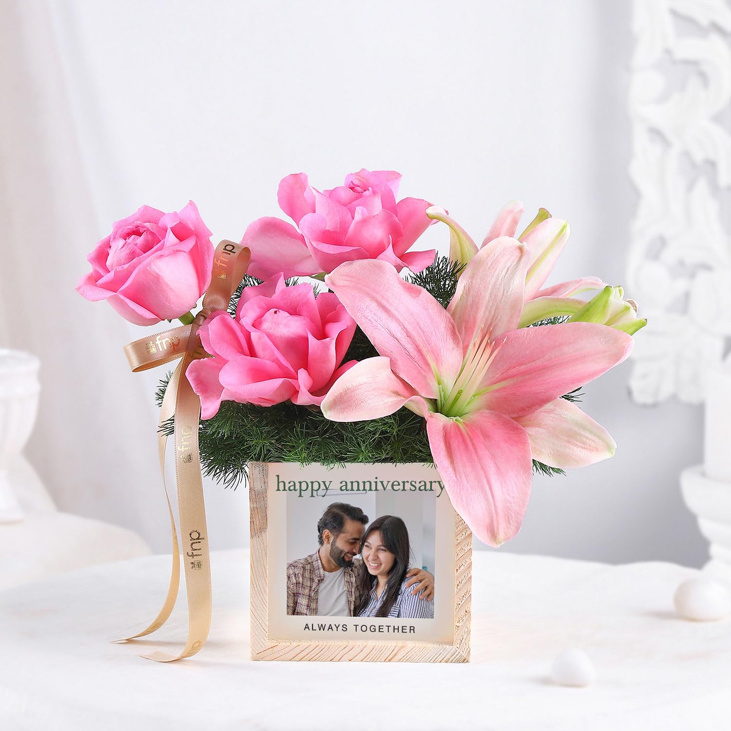 FNP Personalised Anniversary Roses In Table Organiser For Birthday Gift, Anniversary Gift, Women's Day Gift, Valentine's Day Gift & Gift For Special Occasion (Same Day Delivery)-image-1