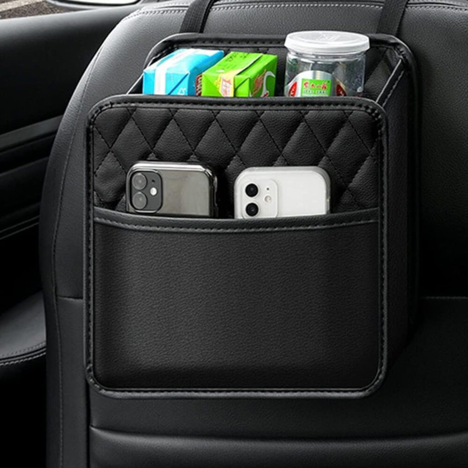 Soko 1PC Car Caddy Back Seat Organizer, PU Leather Multi-Compartment Foldable Storage Bag, Space Saver Hanging Trash Bag, Foldable Garbage Utility Holder For Cars, Automobiles, SUV - Black-image-48