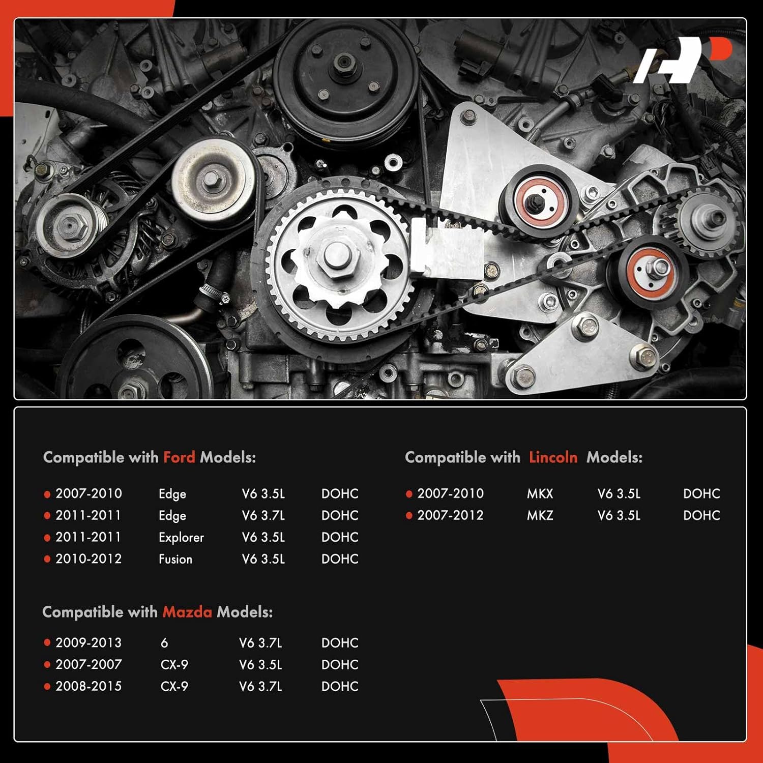 A-Premium Engine Serpentine Belt Drive Kit with Tensioner Compatible with Ford & Mazda & Lincoln Cars - Explorer 2011, Fusion 2010-2012, Edge 2007-2011, 6 2009-2013, CX-9 2007-2015, MKZ 2007-2012, MKX