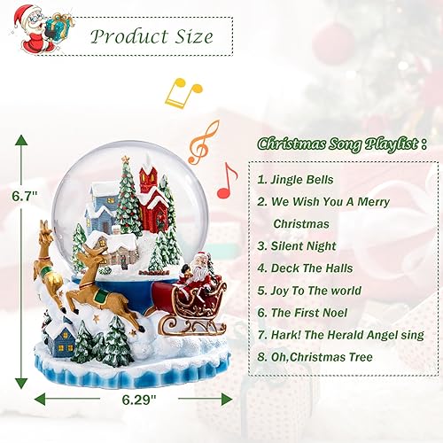 Miniatura 5 de Globo de nieve musical de Navidad, muñecos de nieve, árbol de Navidad, globos de nieve de agua blanca con 6 colores de cambio de luz LED, caja de