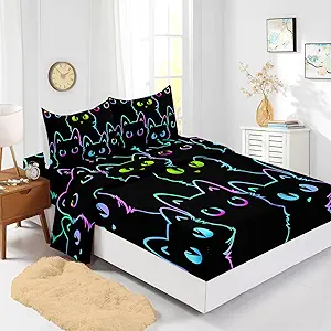 BailiPromise Cute Cartoon Cat Sheets Set Twin 4 pc
