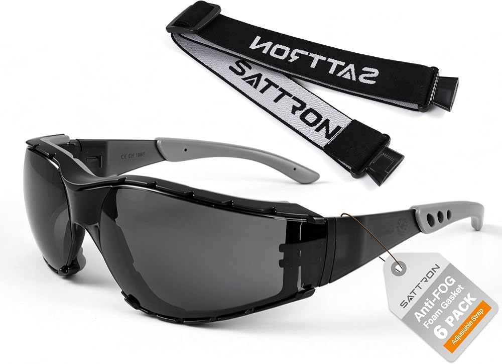 Tinted Safety Glasses with Foam Gasket 1pcs Anti Fog Dark Lens Safety Goggles with Adjustable Elastic Strap/Anti-Slip Temples ANSI Z87.1 Protective Eyewear Anti-Scratch& Impact UV Protection for Work — 사진 1