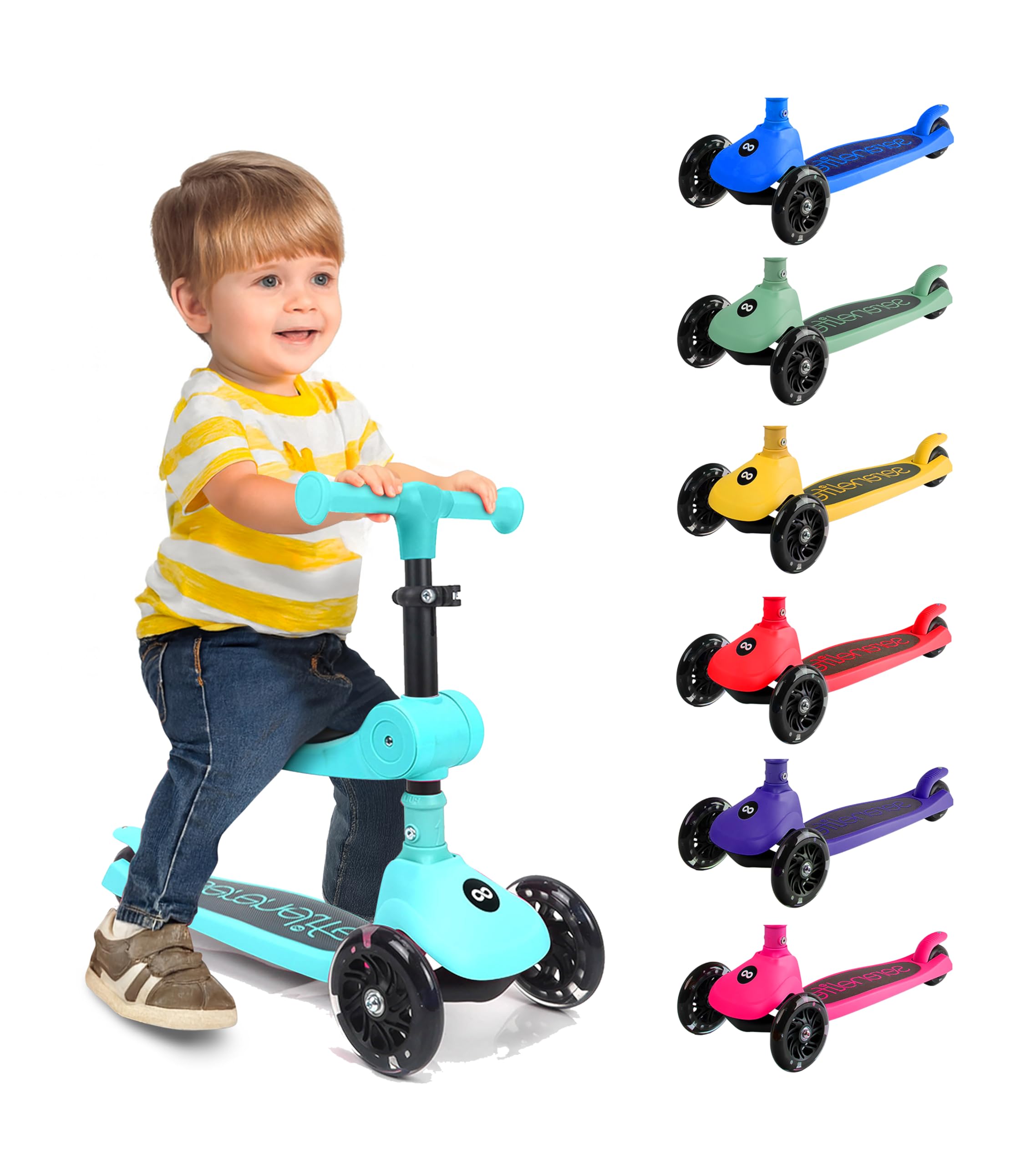 Serenelife Patinete 3 Ruedas para niños, Plegable, Luces LED en Las Ruedas, Manillar Ajustable, Freno Trasero de pie, Soporta hasta 49.9kgs