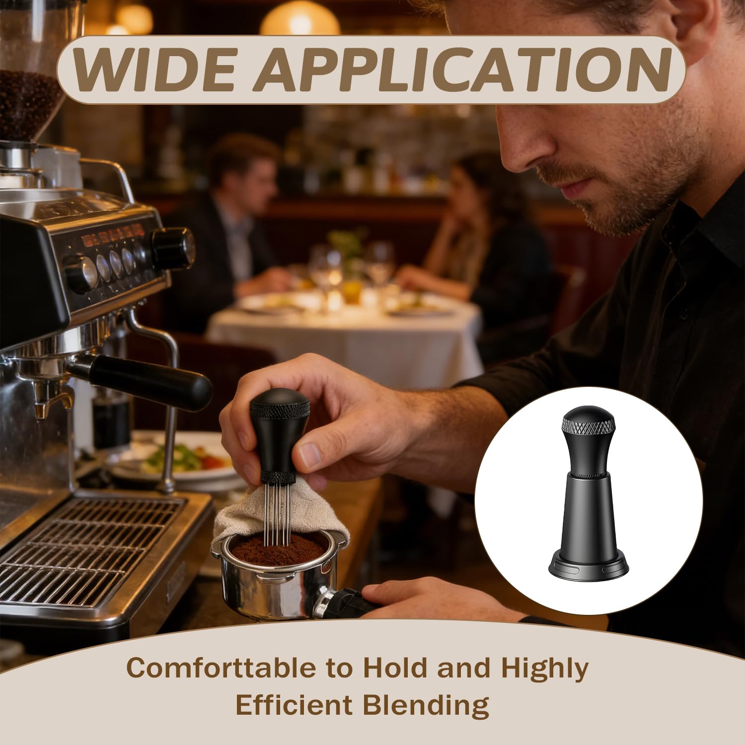 Distribuidor de café extraíble, herramienta WDT negra con agujas de acero inoxidable flexibles de 45 x 95 mm, portafiltros, accesorios para la preparación precisa del café y calidad de extracción