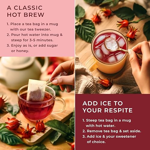 Miniatura 7 de Gya Tea Co Bolsas de té de hibisco (100 unidades) - Té de flores de hibisco sin cafeína - Sin azúcar, gluten o aditivos, sin OMG, vegano - Té de