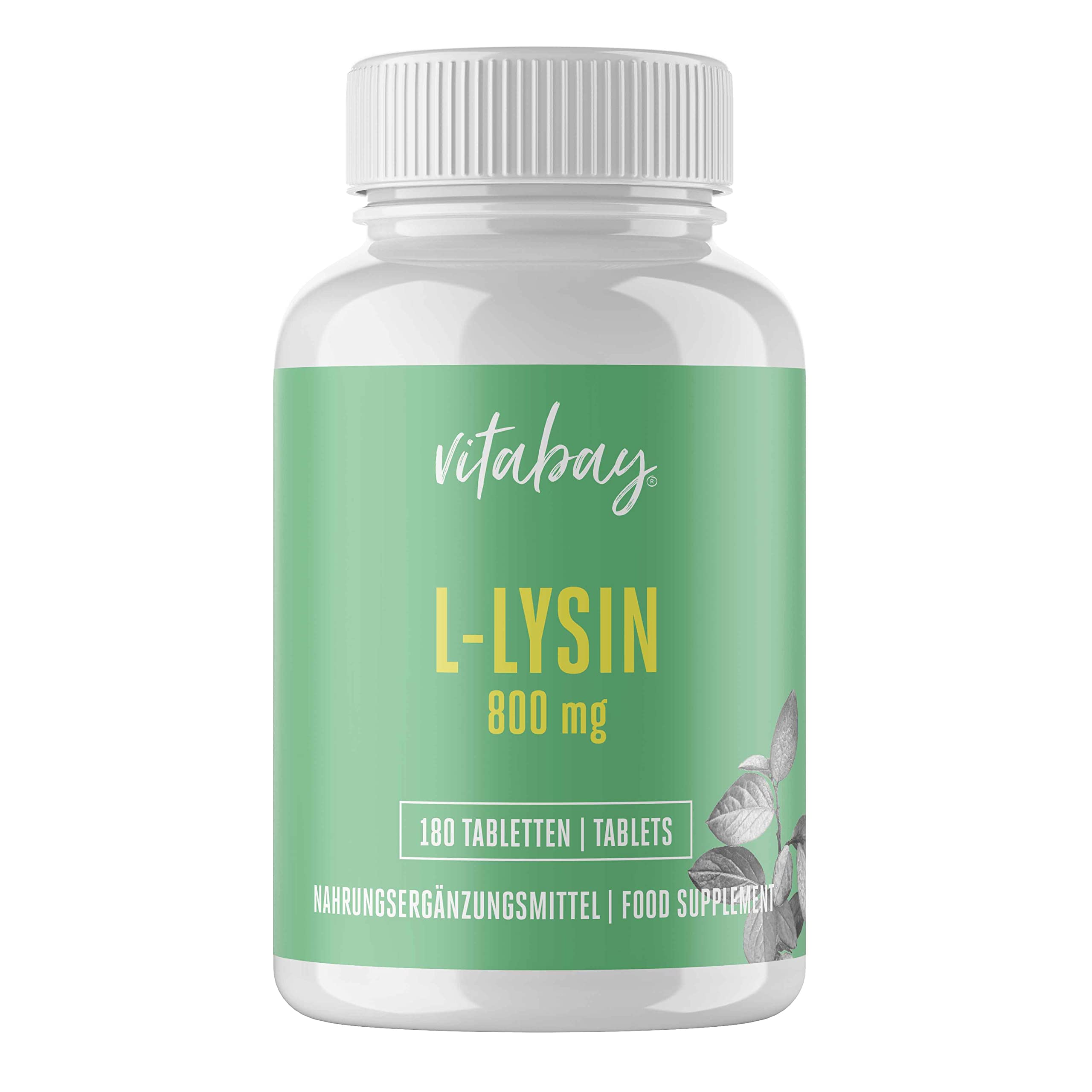 Vitabay Lisina ad alto dosaggio 800 mg – 180 compresse di L-lisina Vegan & Laboratorio – Aminoacido essenziale lisine capsule – senza additivi indesiderati
