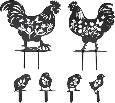 Chicken Garden Stake 6 Steel Decorative Garden Decoration for Outdoors, Easy to Insert Made of High-Quality Corten Steel Metal Chicken Chick Farm Festival Decoration