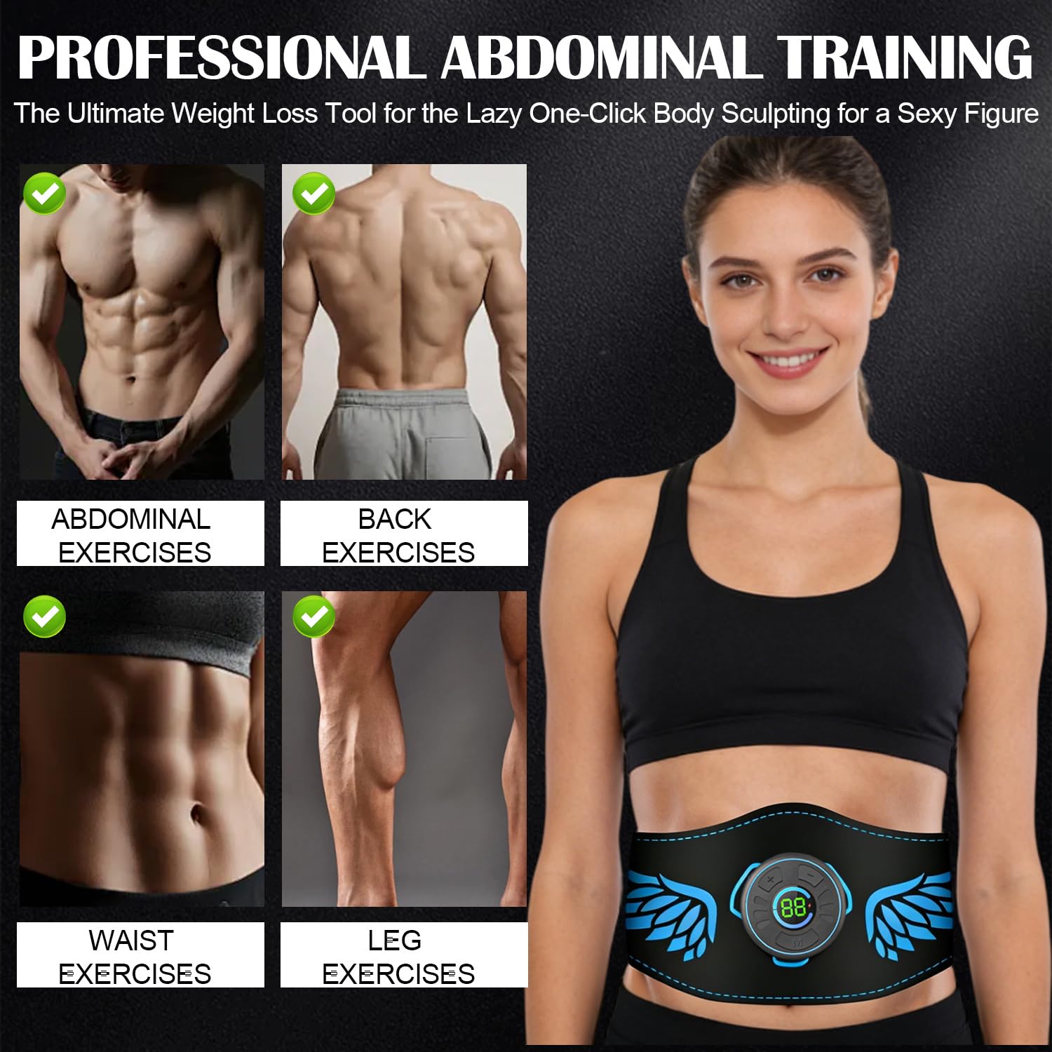 EMS - Allenatore per addominali, EMS con 10 modalità e 39 livelli di intensità, per addominali, con display LCD, adatto per addominali, braccia, gambe e glutei, uomini e donne