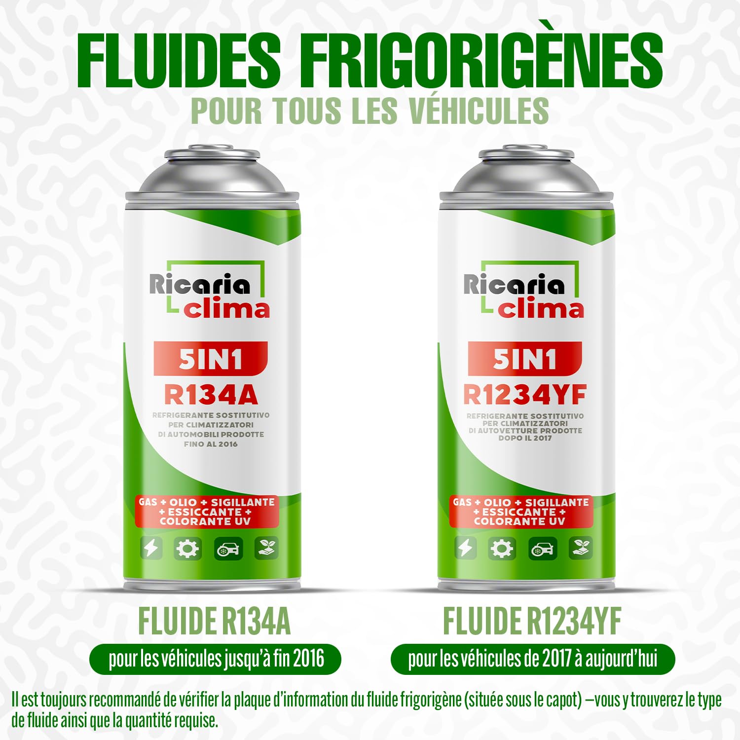 5-en-1 – Réfrigérant R134a XL pour Climatisation Auto avec Huile, Stop-Fuite, Traceur UV Et Déshydratant – Protège Le Compresseur – 235 g Chaque Boîte