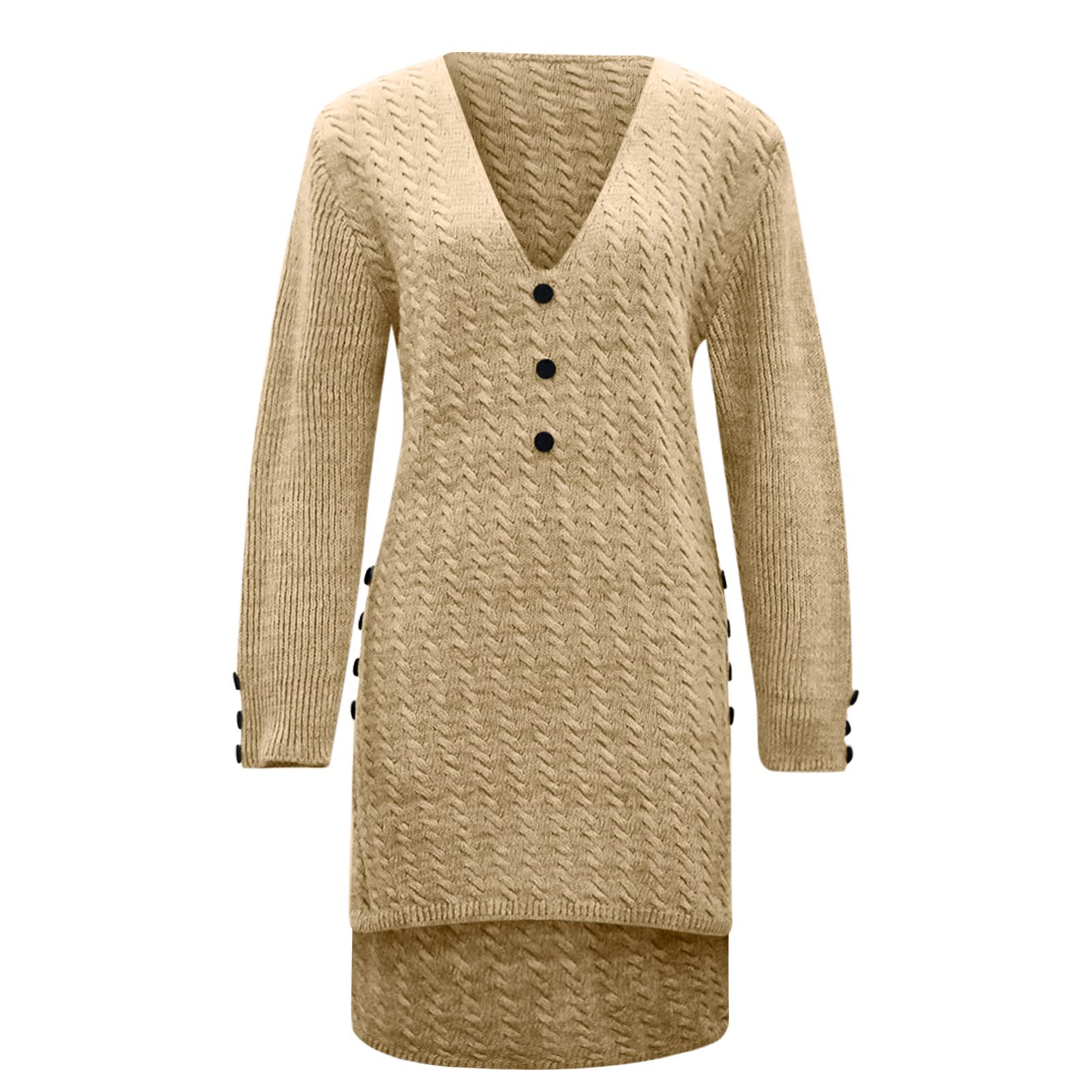 Générique Robe Automne Femme Chic - Robe Pull Décontractée Manches Longues Col Roulé Couleur Unie Automne Hiver pour Femmes