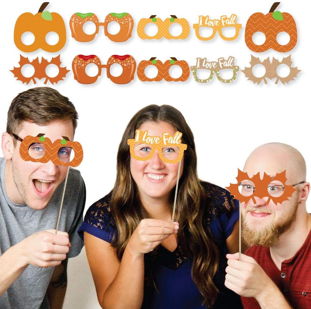 Big Dot of Happiness Pumpkin Glasses and Masks - Fall, Halloween or Thanksgiving Party Photo Booth Props Kit - 10 Count : Home & Kitchen
