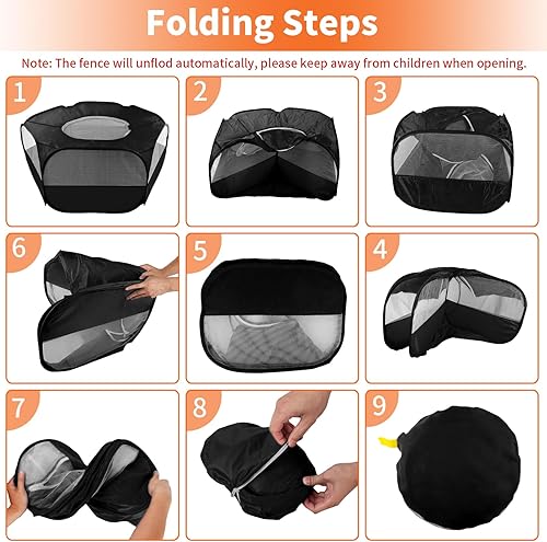 Miniatura 7 de Corralito de juegos para animales pequeños con cubierta antiescape, corralito portátil para gatos, transpirable, para interiores y exteriores, jaula