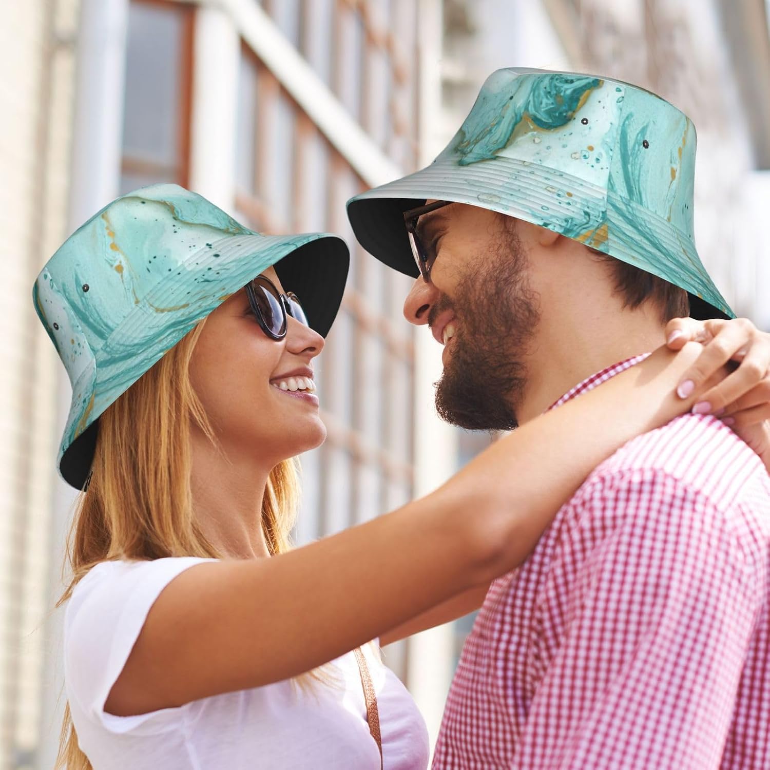 Turquoise Gold Marble Print Bucket Hat for Men Women,Fun Sun Hats,Fisherman Outdoor Summer Travel Hiking Cap