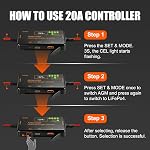 PWM Solar Charge Controller 12V 20A Solar Panel with LCD Display Charge Controller for Gel AGM Lithium LiFePO4 Batteries Charge Controllers Compatible with Type-c and USB（12v/20A）