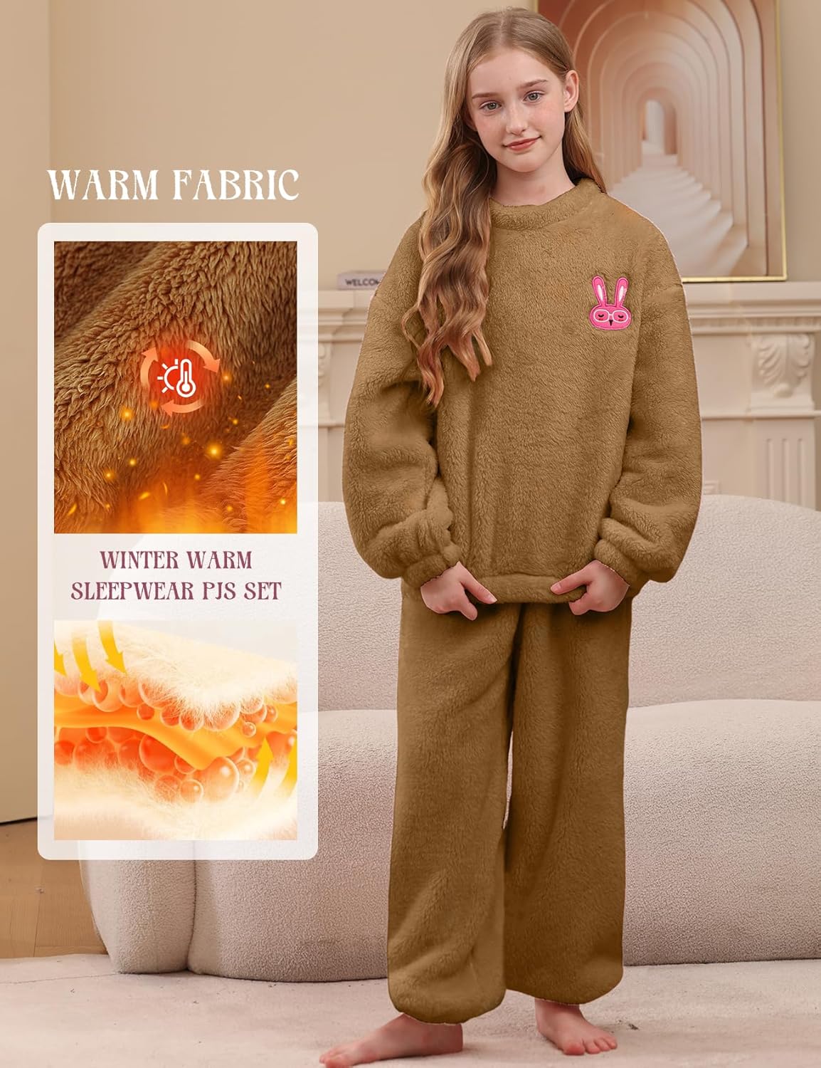 Yimoon Girls Fuzzy Pants Set Winter Flannel Fleece Crewneck Sweatshirt and Pants Sweatsuit Fluffy Two Piece Outfits - Image 4