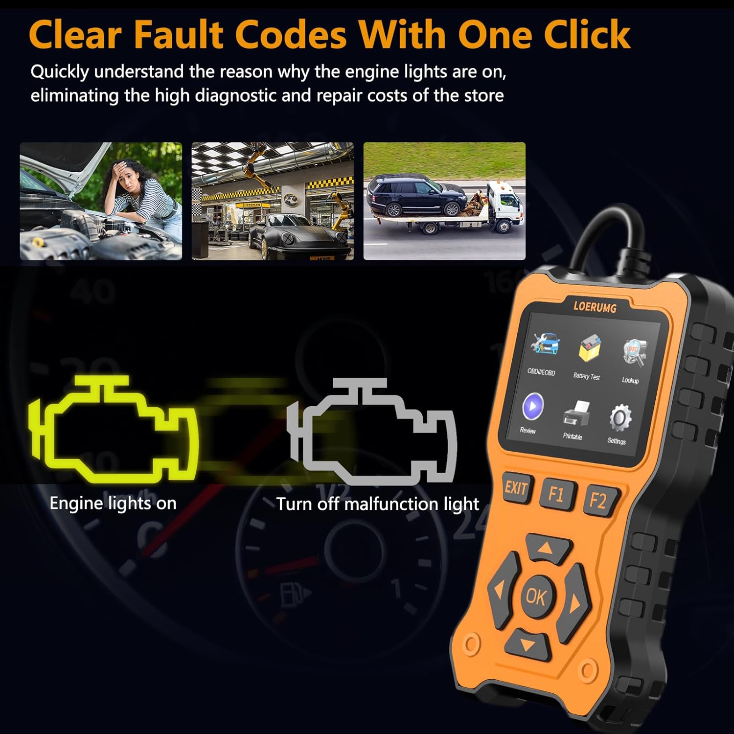 OBD2 Scanner Diagnostic Tool, Enhanced Check Engine Code Reader, Car OBDII/EOBD Scanner with Fault Code Reset & I/M Readiness Auto Engine Light Diagnostic Scan Tool for Vehicles After 1996.
