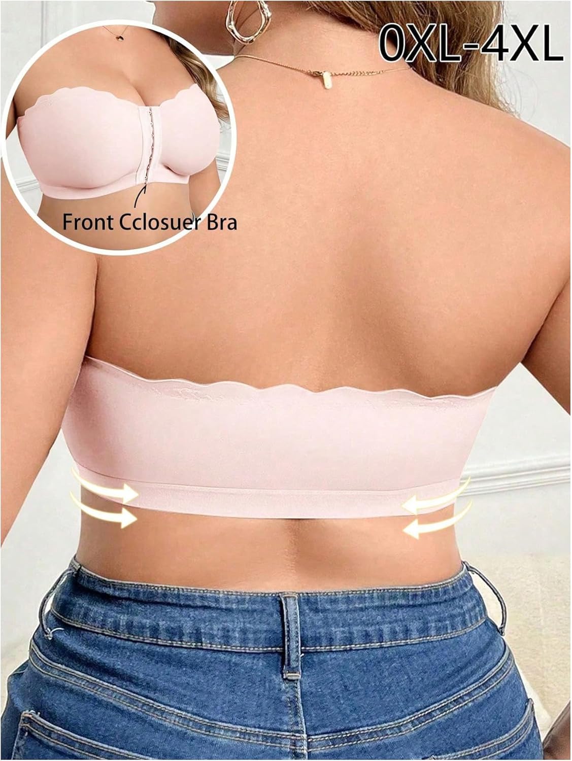 MakeMeChic Women's Plus Size Strapless Bras Front Closure Half Push Up Bra Bandeau Wireless Bralette for Large Bust - Image 2