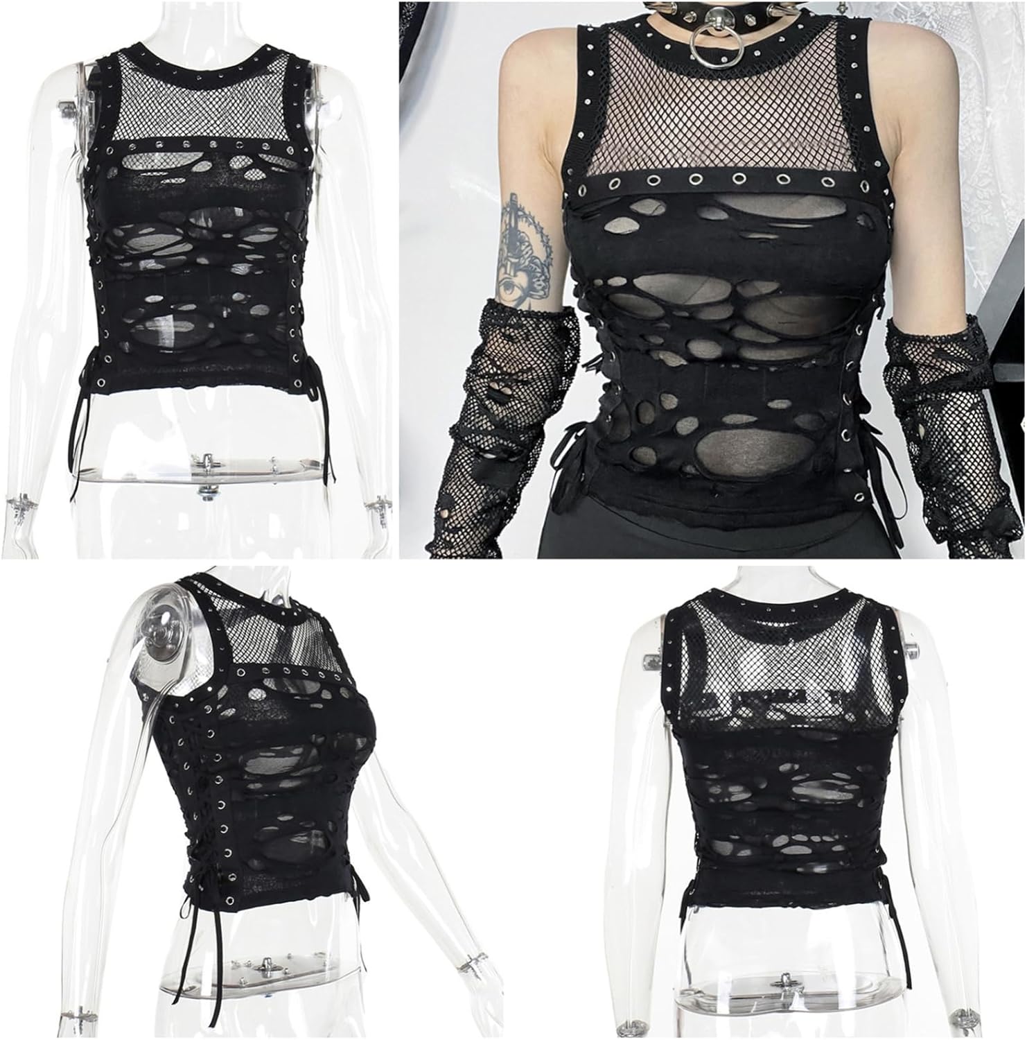 Women Gothic Crop Top Y2K Grunge Cropped Tank Tops Casual Black Blouse Solid Slim Shirt Vest - Image 4