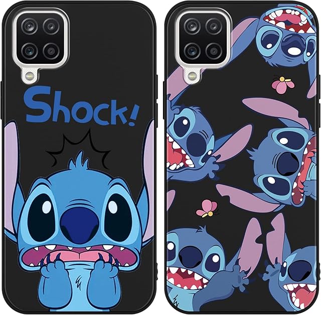 [2 pieces] Case Compatible with Samsung Galaxy A12 6,5" Stitch Case,Soft TPU Silicone Shockproof Cover Cute Cartoon Kawaii Character Design for Kids Women Boys Girls Protective Phone Cover Black